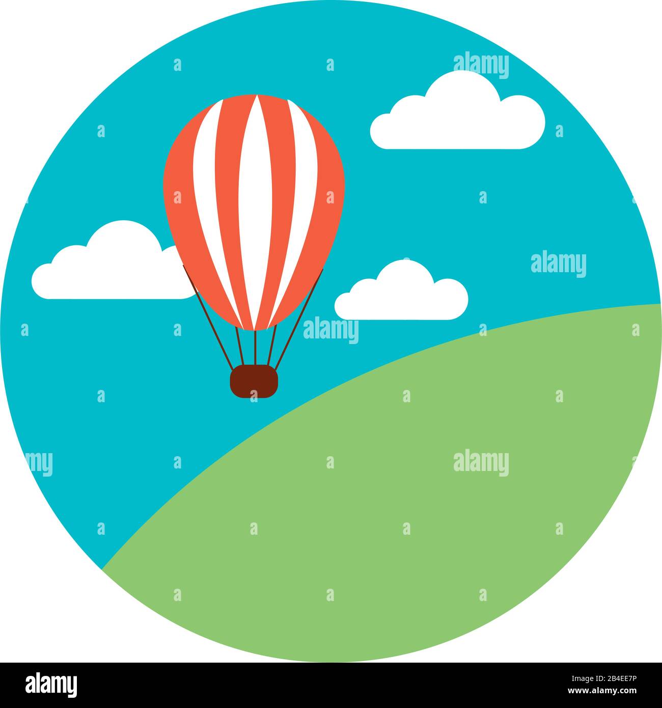 landscape scene with balloon air hot flat style icon Stock Vector Image ...