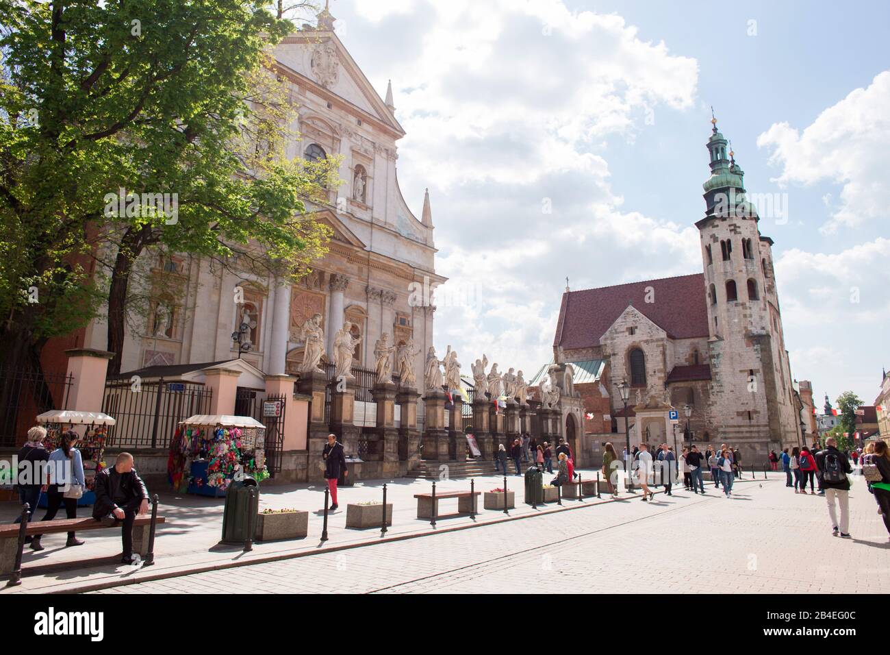 View of St. Peter and Paul Church Facade and St. Andrew's Church, Krakow Old Town, Poland Stock Photo
