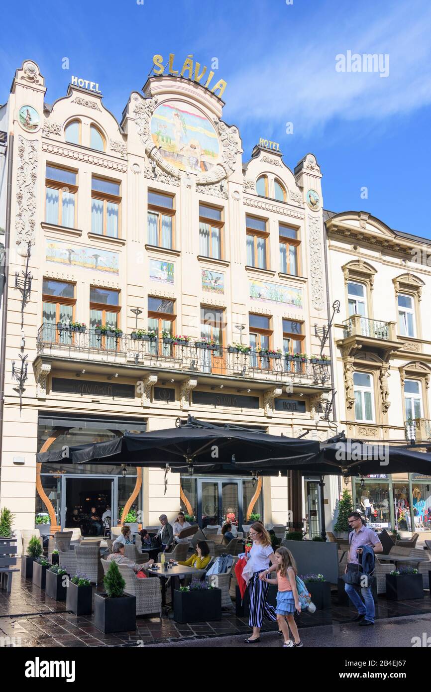 Slovakia, Kosice (Kaschau), main square Hlavna, hotel Slavia, restaurant Stock Photo