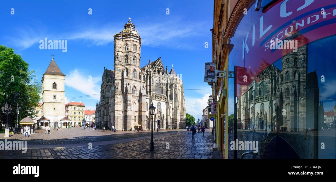 Slovakia, Kosice (Kaschau), St. Elisabeth's Cathedral, Urban's Tower, main square Hlavna Stock Photo