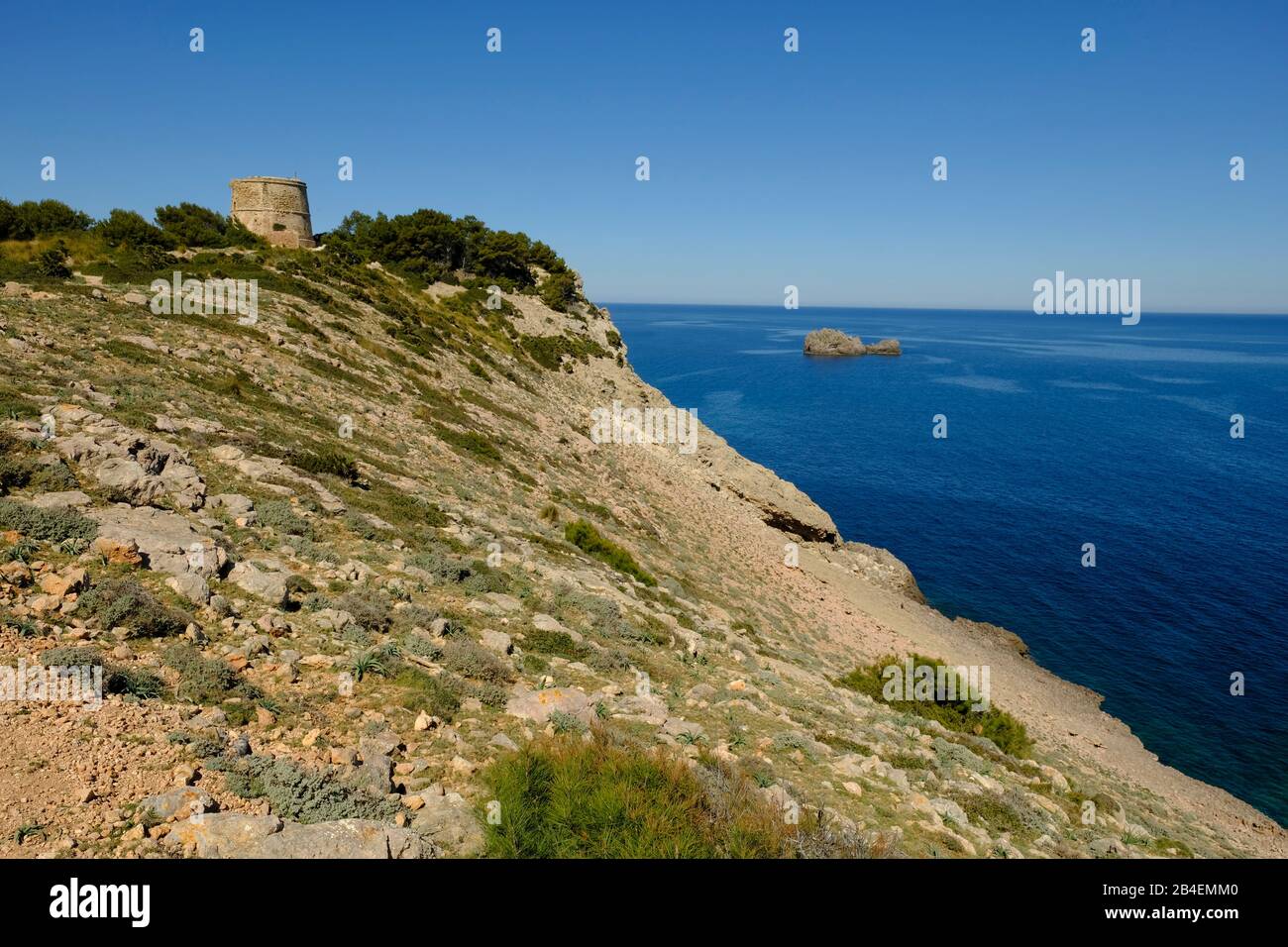 The rocky coast between Cala Estreta and Cala Torta on the Llevant ...