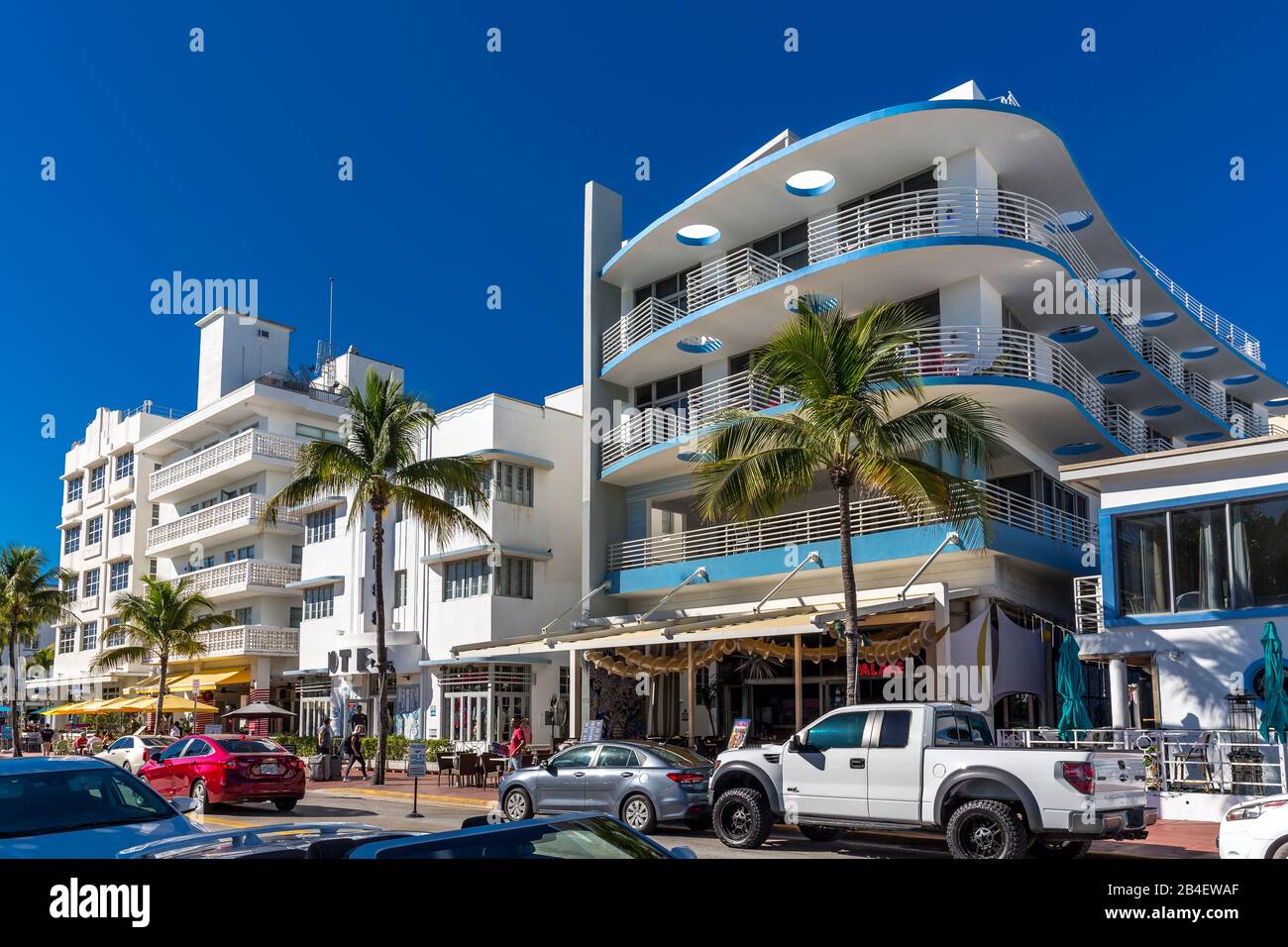 Art Deco House, Restaurants und Hotels, Ferienwohnungen und Luxusappartements, Ocean Drive, Art Deco District, South Beach, Miami Beach, Miami-Dade Co Stock Photo