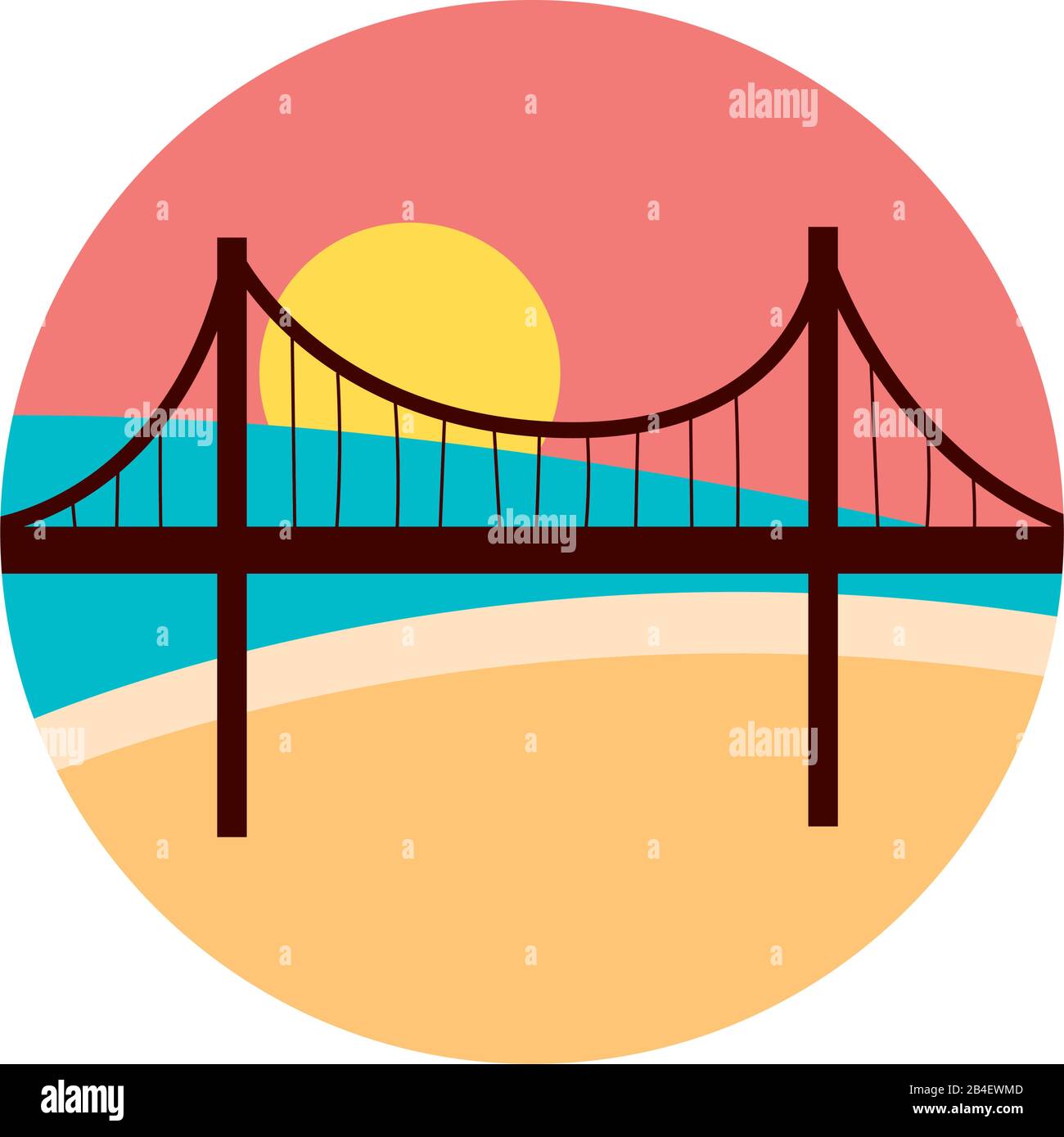 landscape scene with bridge flat style icon Stock Vector Image & Art ...