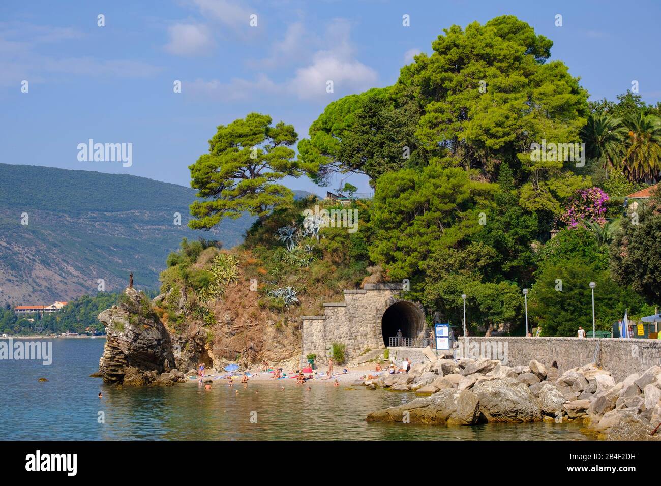 Small beach in Topla, at Herceg Novi, Bay of Kotor, Adriatic coast, Montenegro Stock Photo