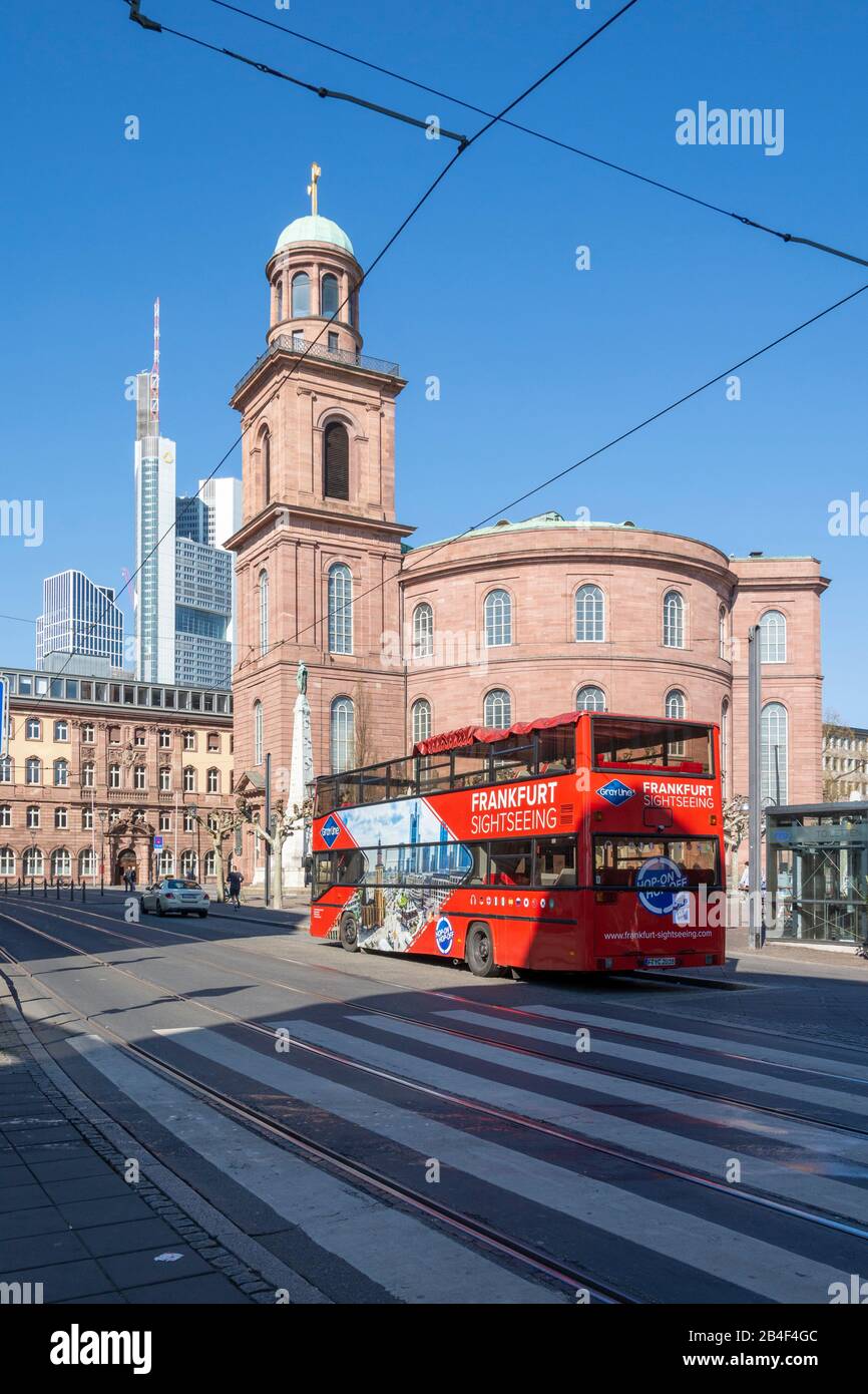 Germany, Hesse, Frankfurt, sightseeing bus at the Paulskirche. Stock Photo