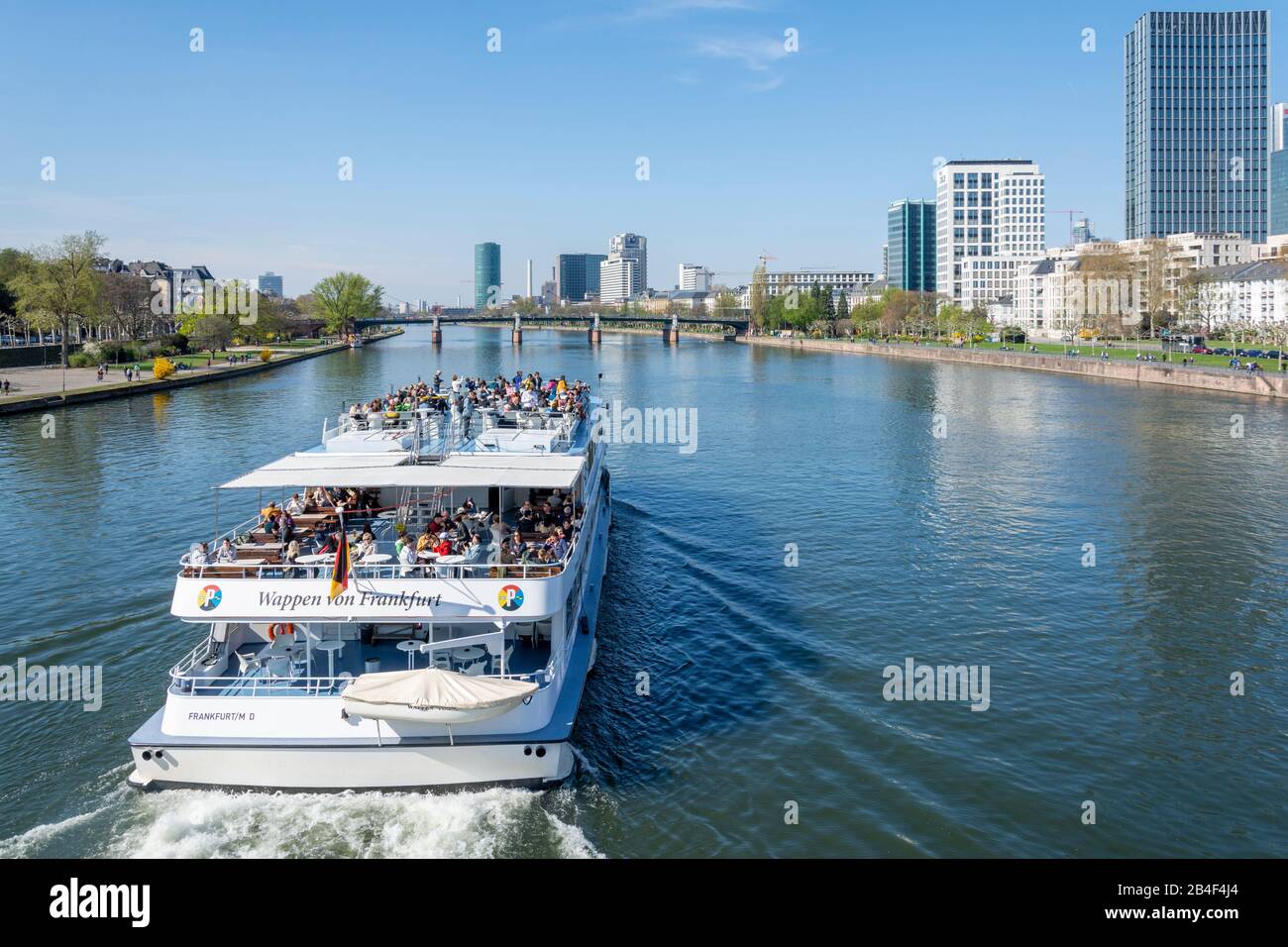 Germany, Hesse, Frankfurt, excursion boat on the Main. Stock Photo
