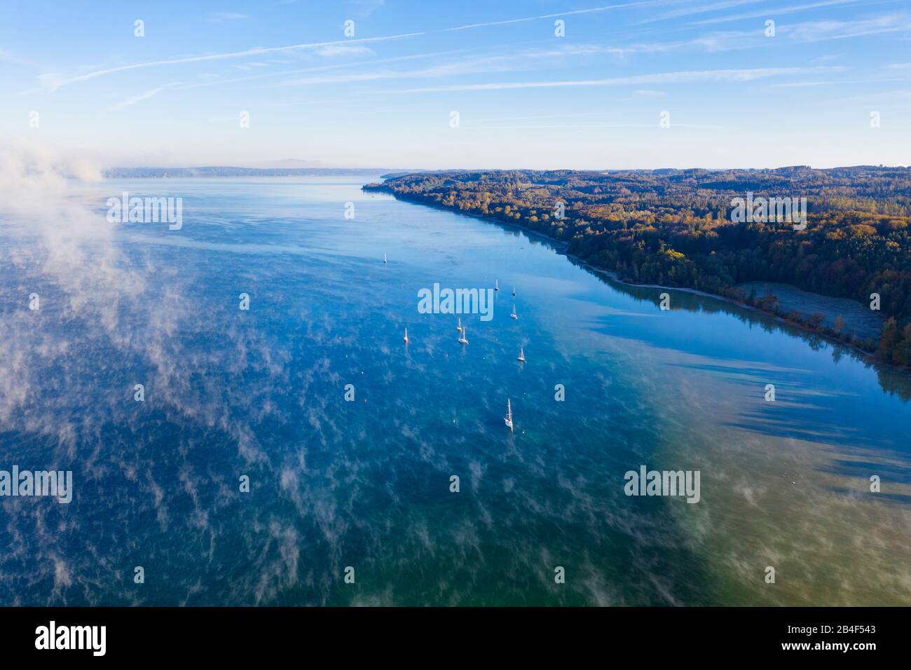 East bank, Lake Starnberg, near Muensing, aerial view, Fünfseenland, Upper Bavaria, Bavaria, Germany Stock Photo