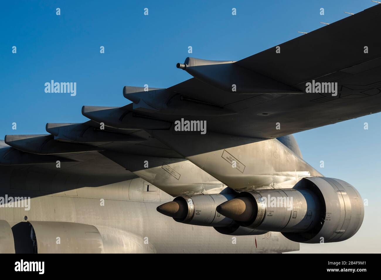 Military aircraft Galaxy C5, detail, engines. Stock Photo