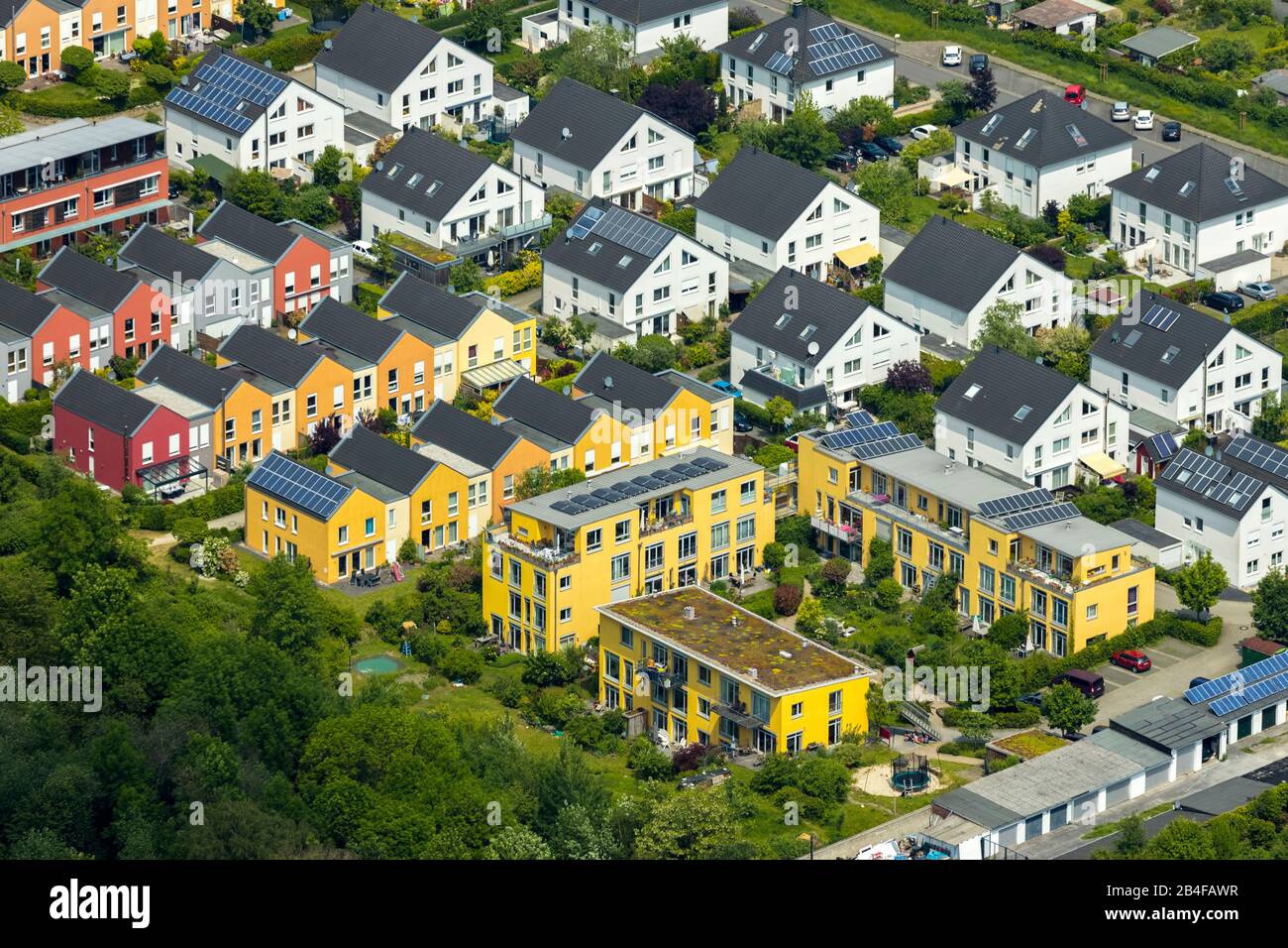 Aerial view of the residential area Trempniapark in Dortmund, single-family dwelling house, semidetached house, Schönau, Dortmund, Ruhr area, North Rhine-Westphalia, Germany Stock Photo