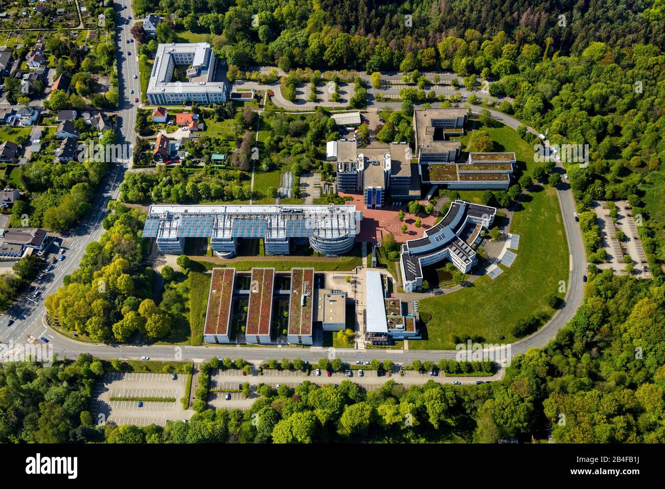 Aerial view of the FernUniversität in Hagen with the University of FernUniversität in Hagen Regional Center Hagen in Hagen in the Ruhr area in the federal state of North Rhine-Westphalia, Germany Stock Photo