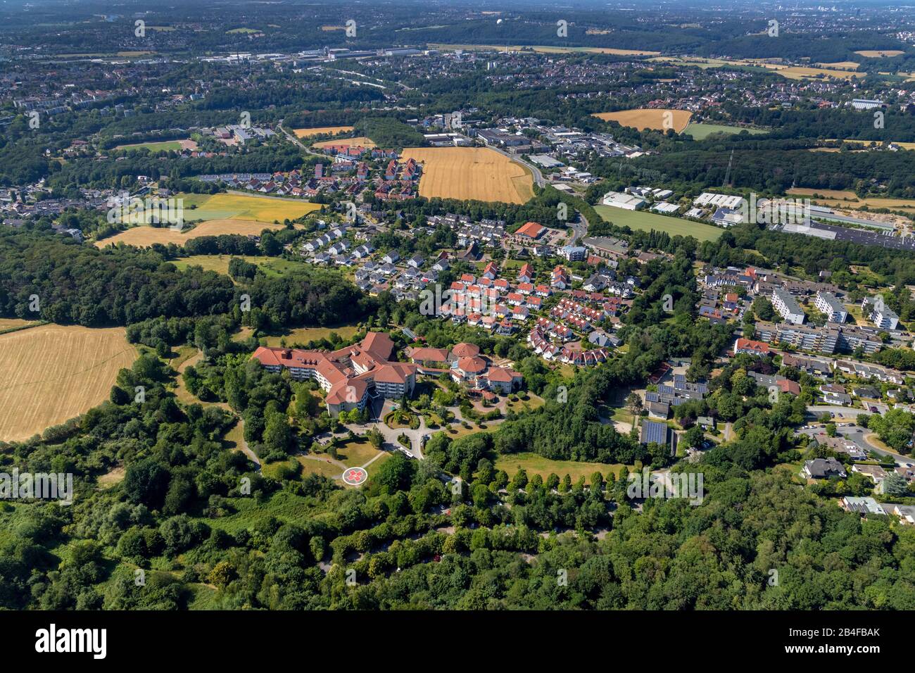 Aerial view of Helios Klinik Hattingen, rehabilitation clinic in Hattingen, Ruhrgebiet, North Rhine-Westphalia, Germany, Stock Photo