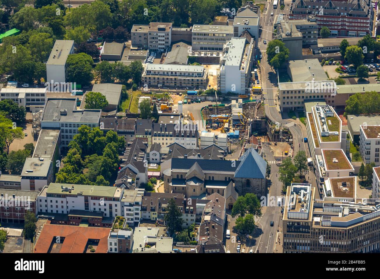 Aerial view of the construction site of the Historical Cologne City Archive, which collapsed in 2009 within the framework of light rail construction, in Cologne in the Rhineland in the state of North Rhine-Westphalia, Germany, Stock Photo