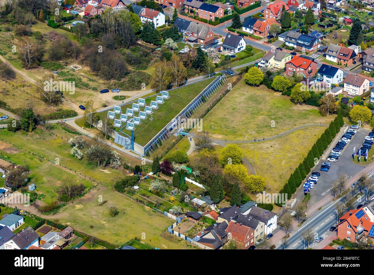 Aerial view of the LWL Römermuseum with reconstruction of a Roman camp - possibly right bank of the Rhine military base ALISO - in Haltern am See in the Ruhr area in the state of North Rhine-Westphalia, Germany. Stock Photo