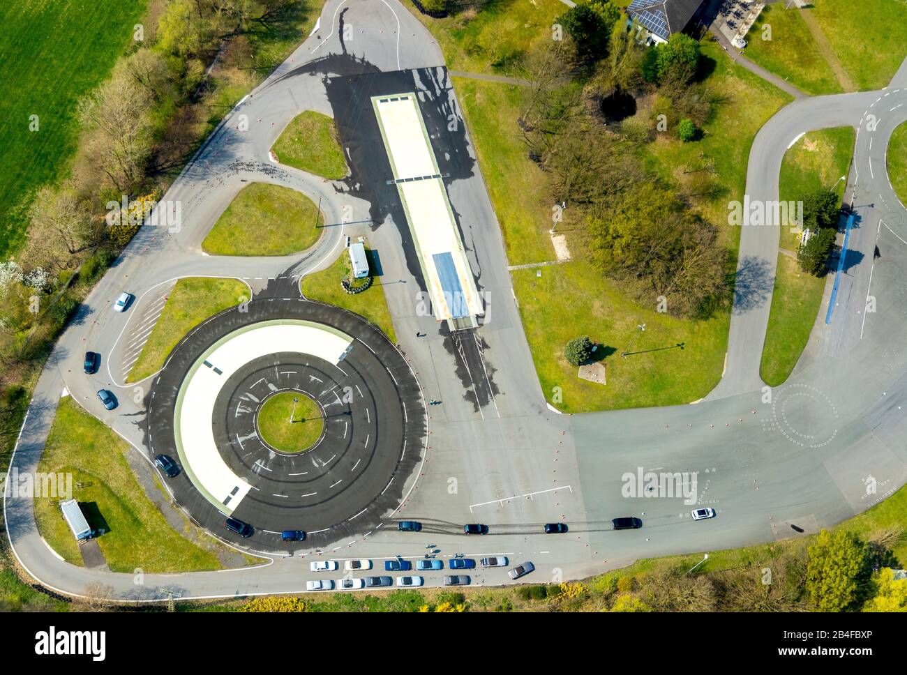 Aerial view of the ADAC driving safety center Haltern am See, traffic training course with spin course in Haltern am See in the Ruhr area in the state of North Rhine-Westphalia, Germany. Stock Photo