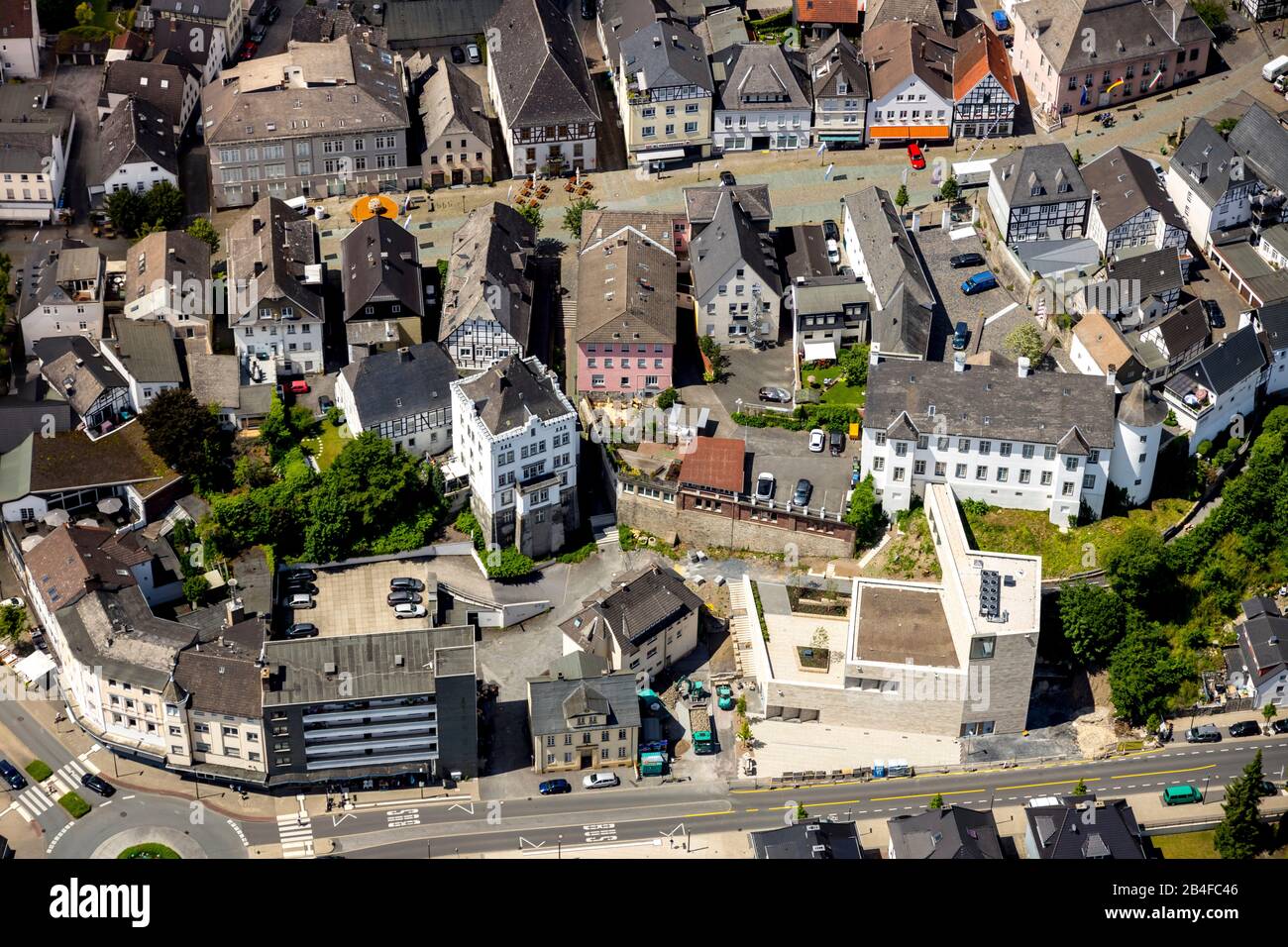 Aerial view of the old town of Arnsberg with Sauerland Museum and new building Sauerland Museum on Altmarkt in Arnsberg in Sauerland in the state of North Rhine-Westphalia in Germany Stock Photo