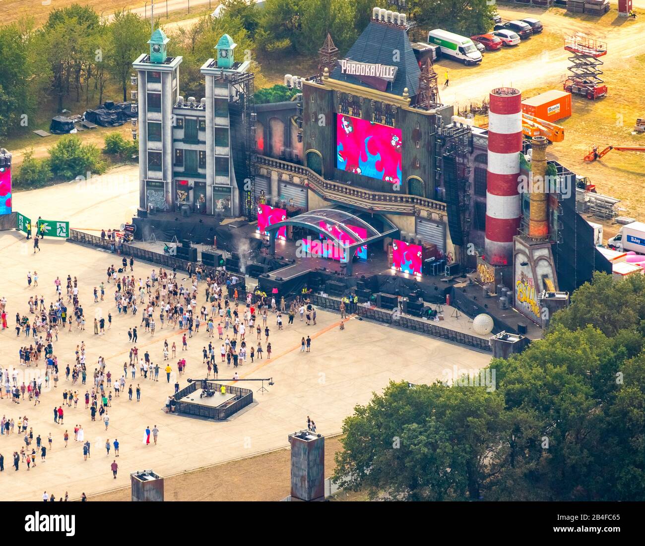 Aerial Festival ParookaVille 2019 at Weeze Airport, multi-day music festival in the field of electronic dance music in Weeze, Lower Rhine, North Rhine-Westphalia, Germany Stock Photo