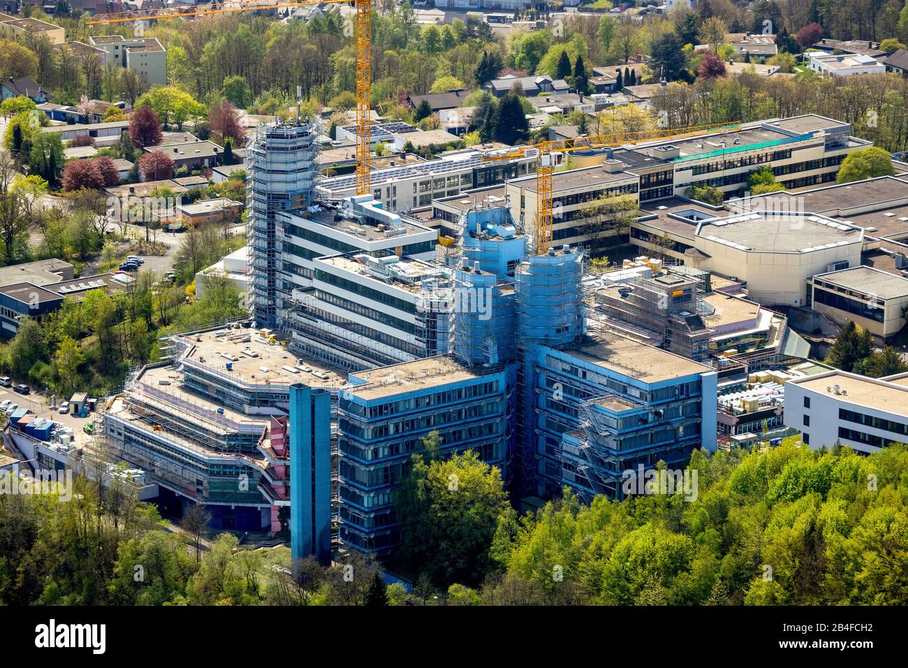 Aerial view of Siegen University and Mensa AR on campus in Siegen in Siegerland, North Rhine-Westphalia, Germany. Stock Photo