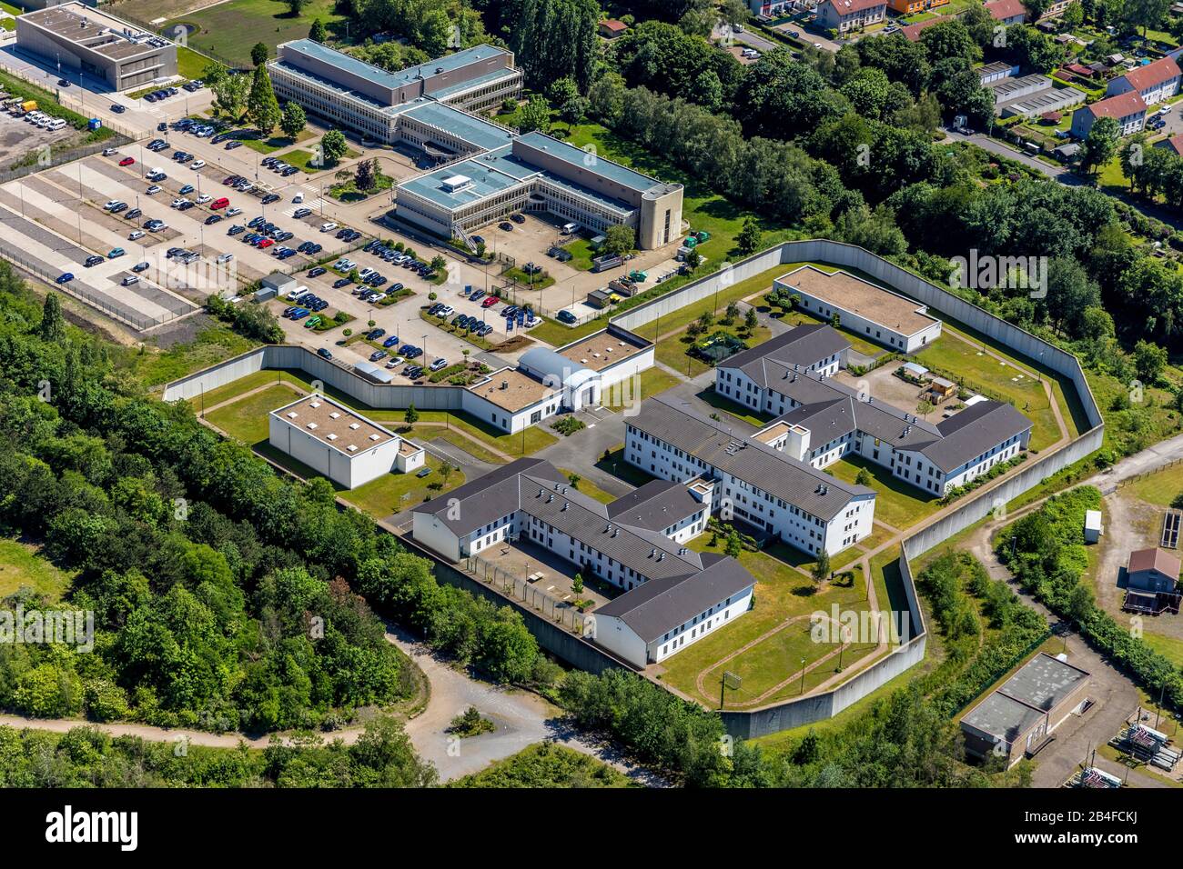 Aerial view of Forensics LWL-Massrehvollzugsklinik Herne Modern specialist clinic for therapy and safety, Haverkamp, Herne, Ruhrgebiet, North Rhine-Westphalia, Germany Stock Photo