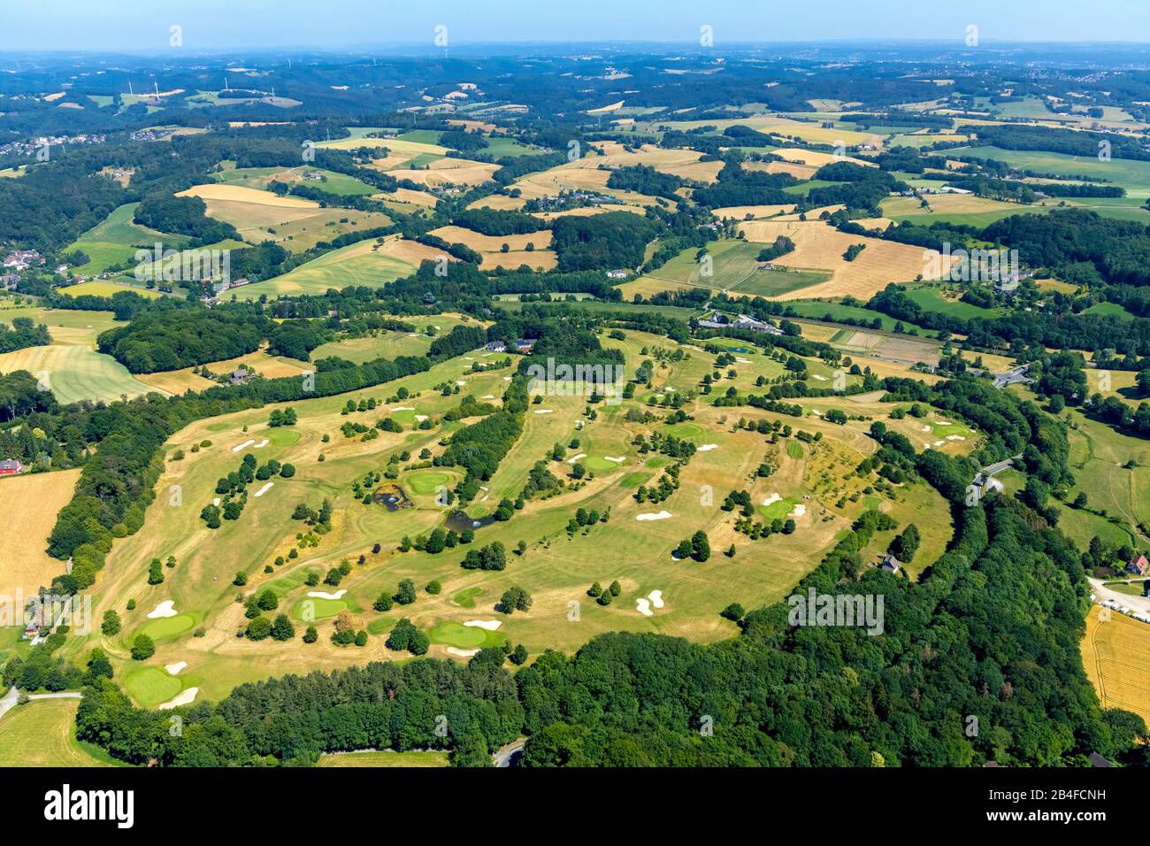 Aerial view of Golfclub Velbert - Gut Kuhlendahl at Neviges in Velbert in the Ruhr area in the state Nordrhein-Westfalen in Germany. Stock Photo