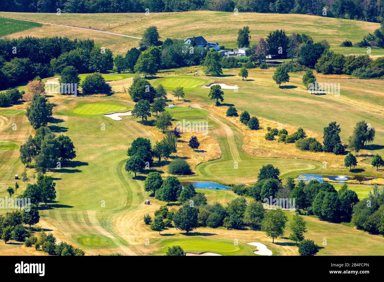 Aerial view of Golfclub Velbert - Gut Kuhlendahl at Neviges in Velbert in the Ruhr area in the state Nordrhein-Westfalen in Germany. Stock Photo