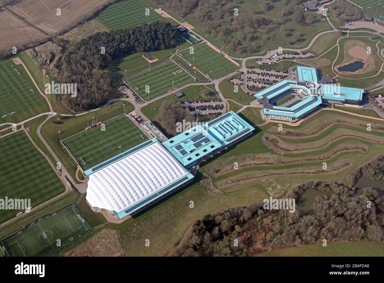 aerial view of St George's Park England Training camp facility at Tatenhill, Derby Stock Photo