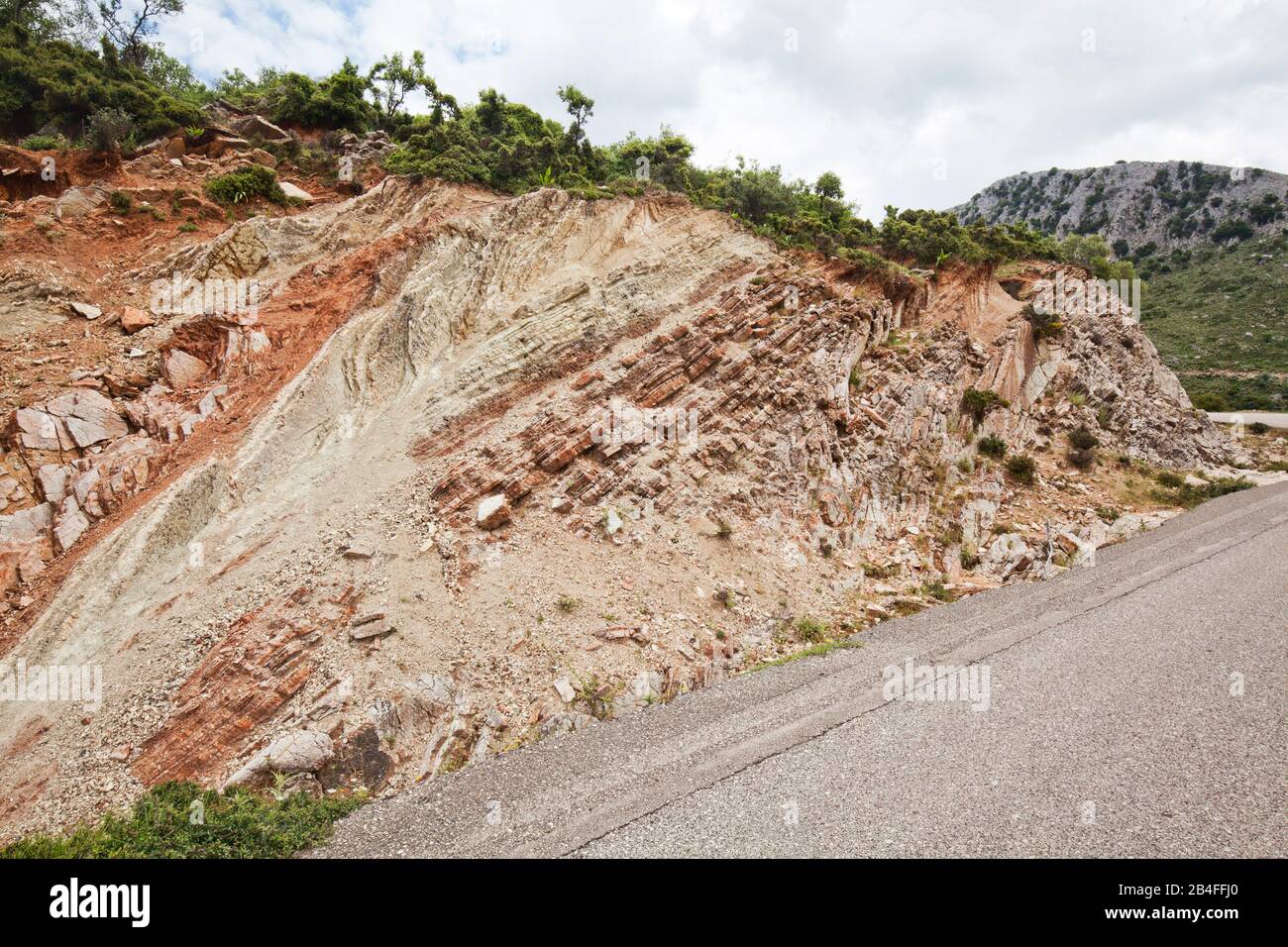 Geological formations beside a mountain road in central Greece, Greece Stock Photo