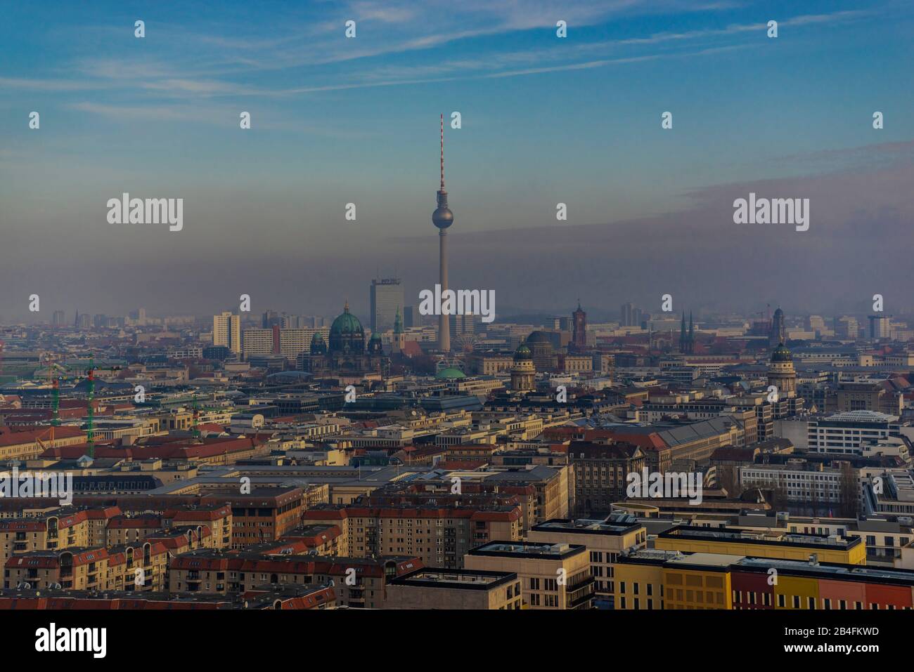 Berlin, Germany, December 1, 2018, above the rooftops of Berlin ...