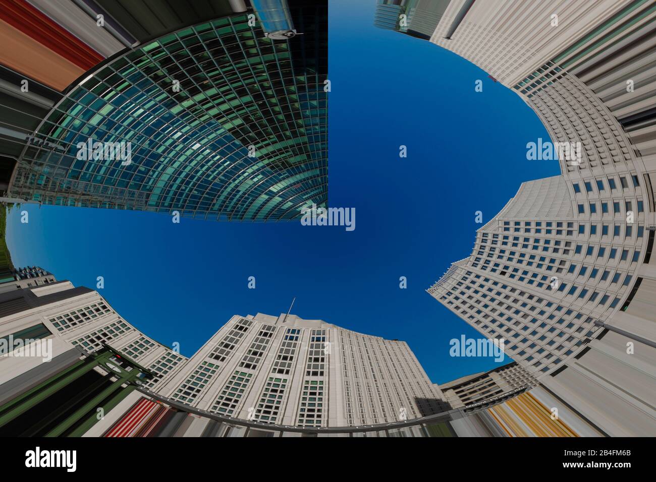 High-rise buildings in Berlin at Potsdamer Platz, worked extra creative with polar coordinates filter Stock Photo