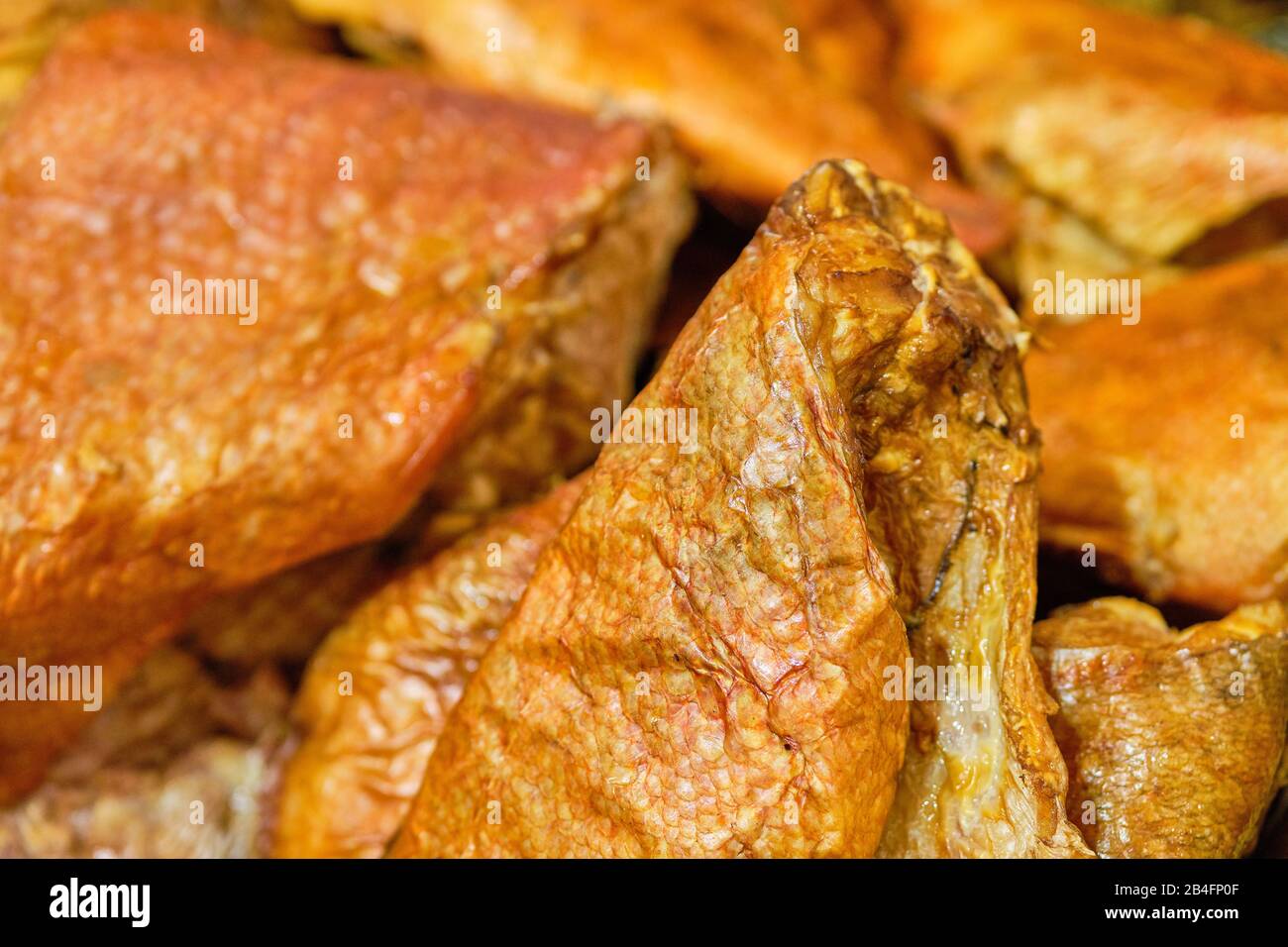Smoked fish on the counter of the store. Close up Stock Photo Alamy
