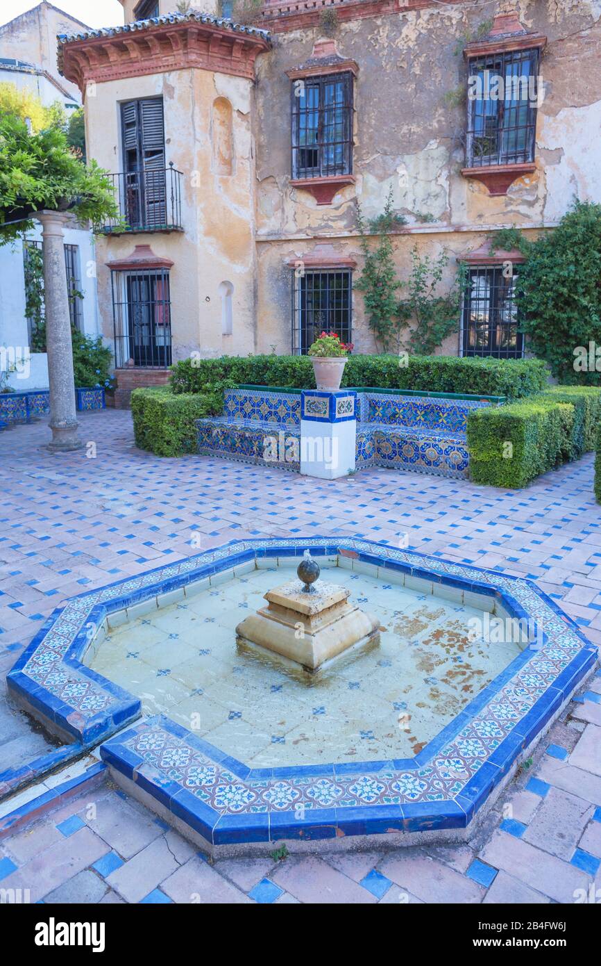Moorish style tiles fountain, Ronda, Malaga Province, Andalusia, Spain, Europe Stock Photo