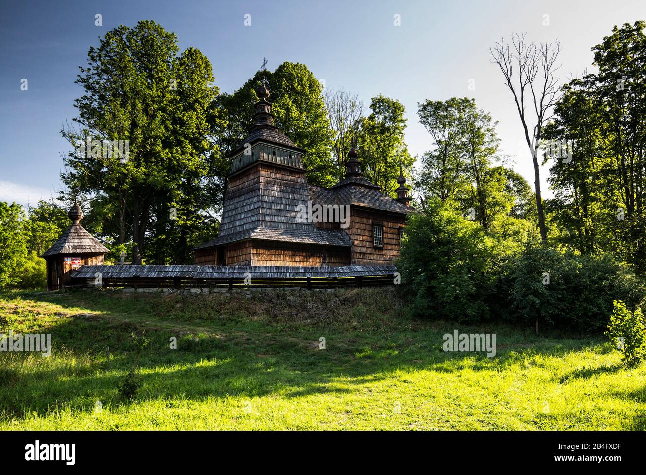 Europe, Poland, Lesser Poland Province, Wooden Architecture Route, The Greek Catholic Parish Church of St. Cosmas and St. Damian in Bartne Stock Photo