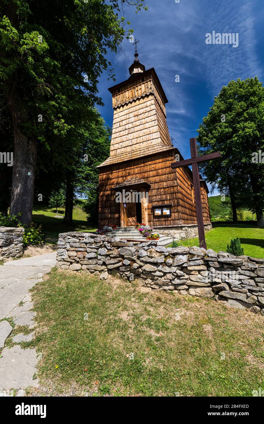 Europe, Poland, Lesser Poland Province, Wooden Architecture Route, The Greek Catholic Parish Church of St. Demetrius in Leluchow Stock Photo