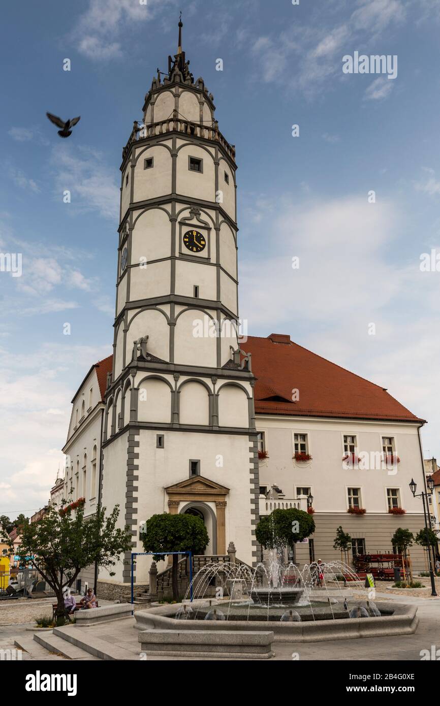 Europe, Poland, Nysa County, Opole Voivodeship, Paczkow / Patschkau, town hall and city center Stock Photo