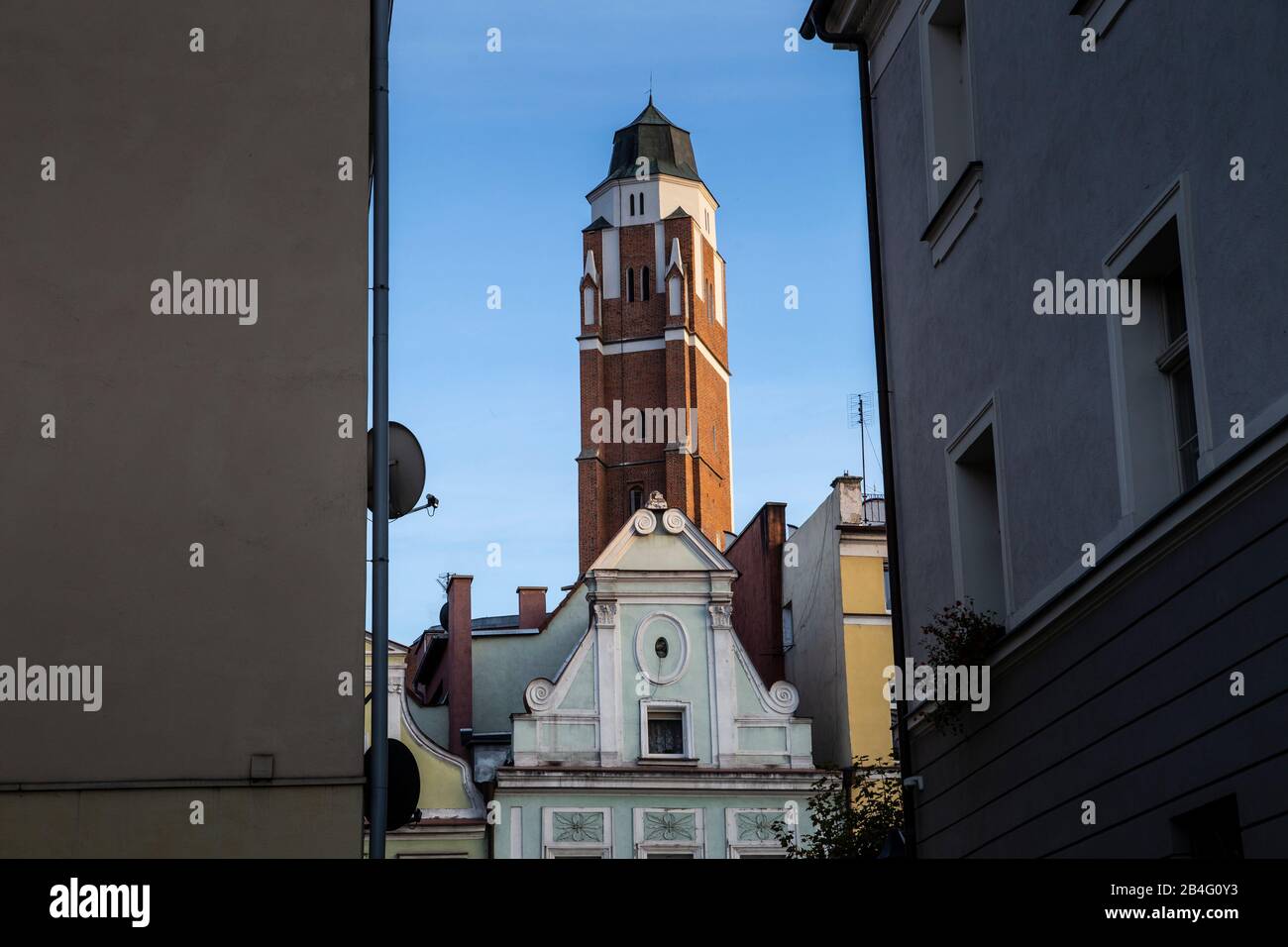 Europe, Poland, Nysa County, Opole Voivodeship, Paczkow / Patschkau, town hall and city center Stock Photo