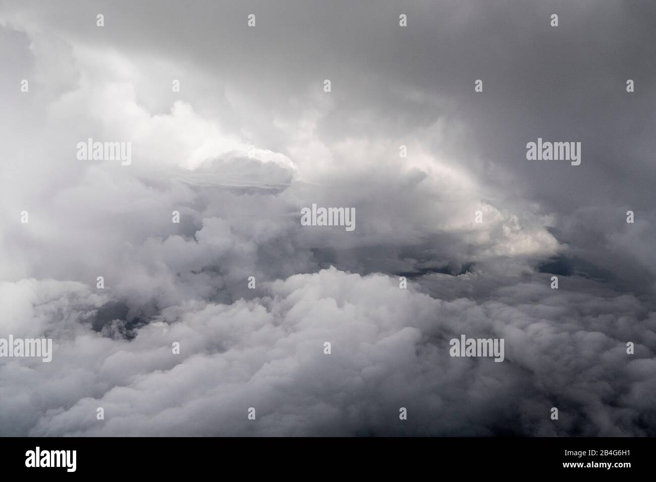 flight, aerial view, Cumulus incus, thunderclouds Stock Photo