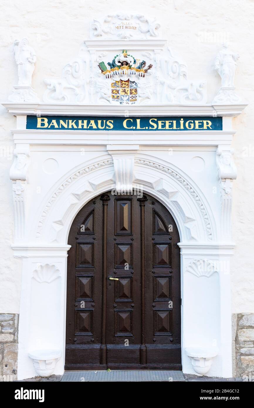 Bankhaus, Seeliger, Facade, Window, Wolfenbüttel, Lower Saxony, Germany, Europe Stock Photo