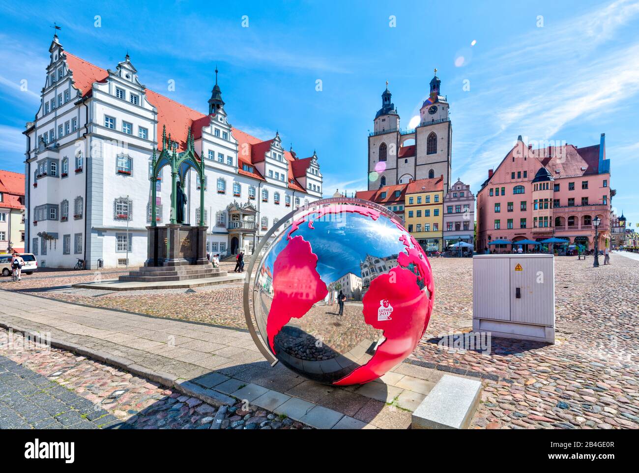 Town Hall, Market Square, St. Marienkirche, Lutherstadt, Wittenberg, Saxony-Anhalt, Germany Stock Photo