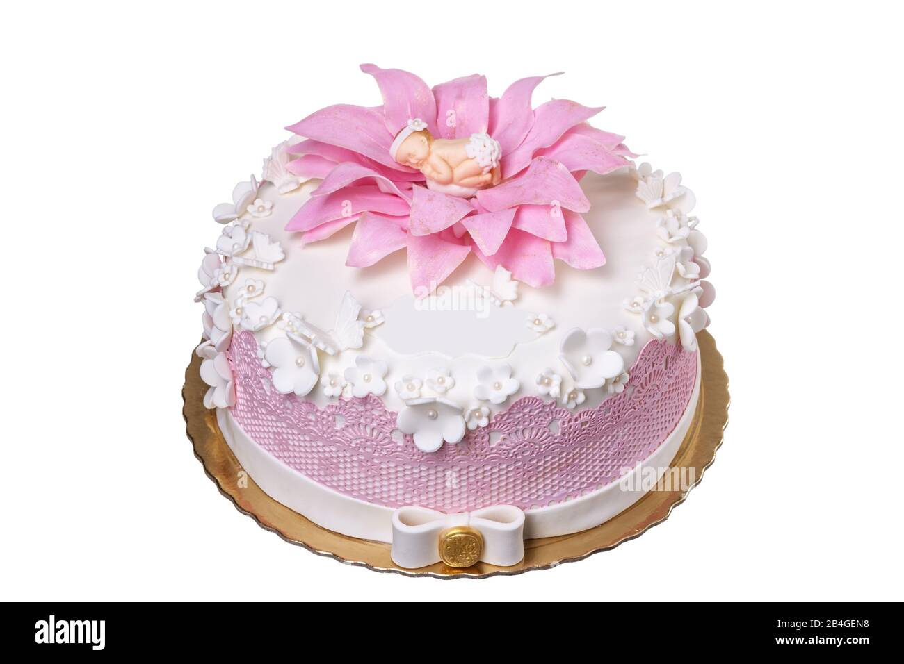 Delicious cake on the day of baptism. On a white background Stock Photo