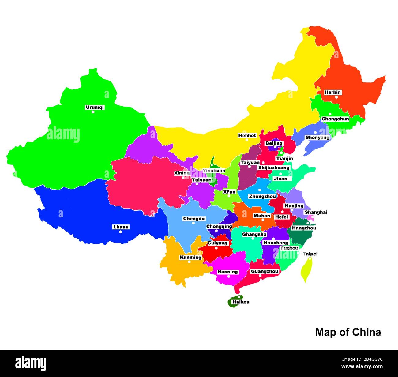 Bright Map of China. map of China graphic illustration on white ...