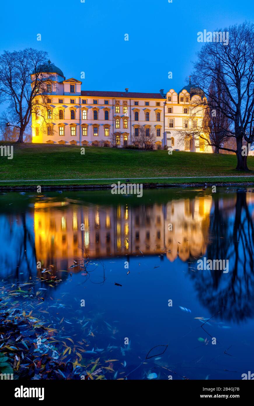 Castle, moat, blue hour, reflection, autumn, Celle, Lower Saxony, Germany, Europe Stock Photo