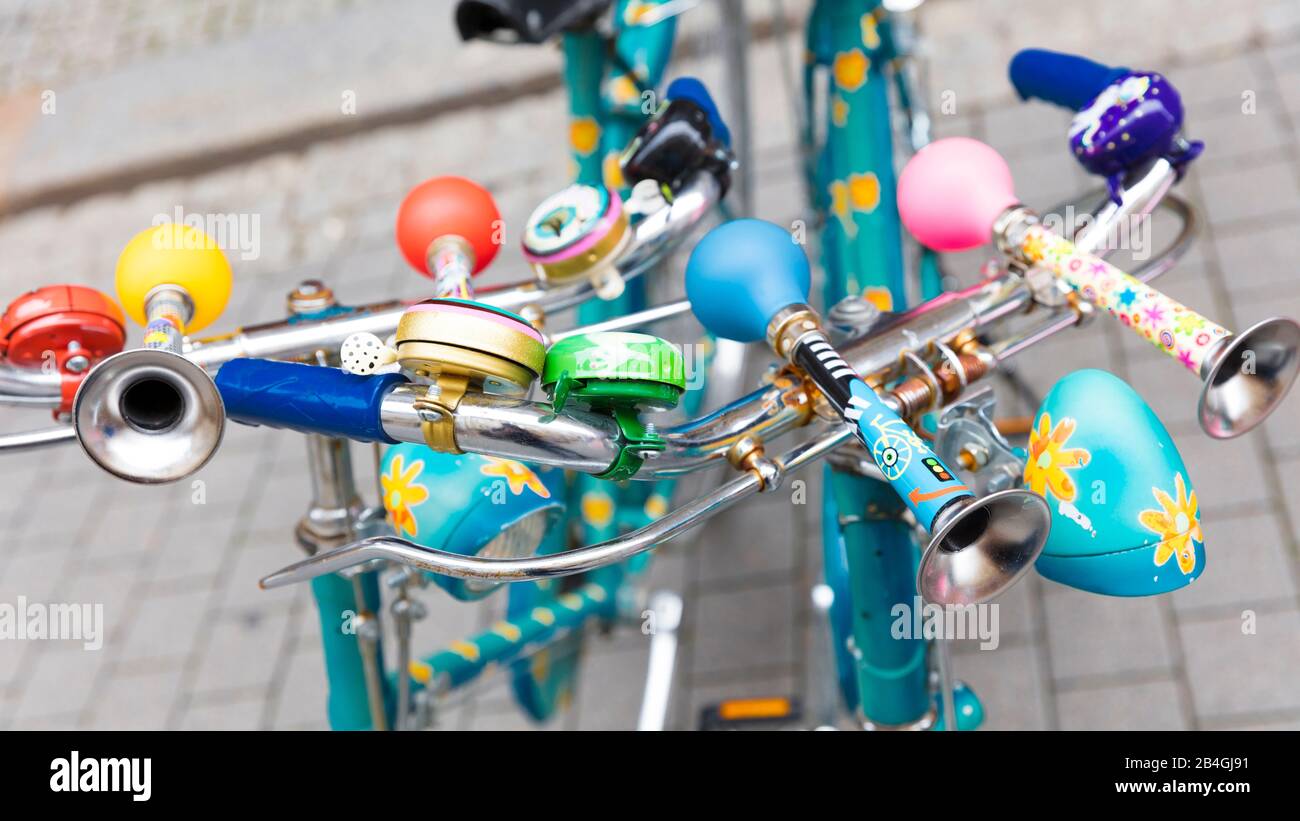 bicycle, bell, colorful, joie de vivre, leisure, summer, Leipzig, Saxony, Germany, Europe Stock Photo