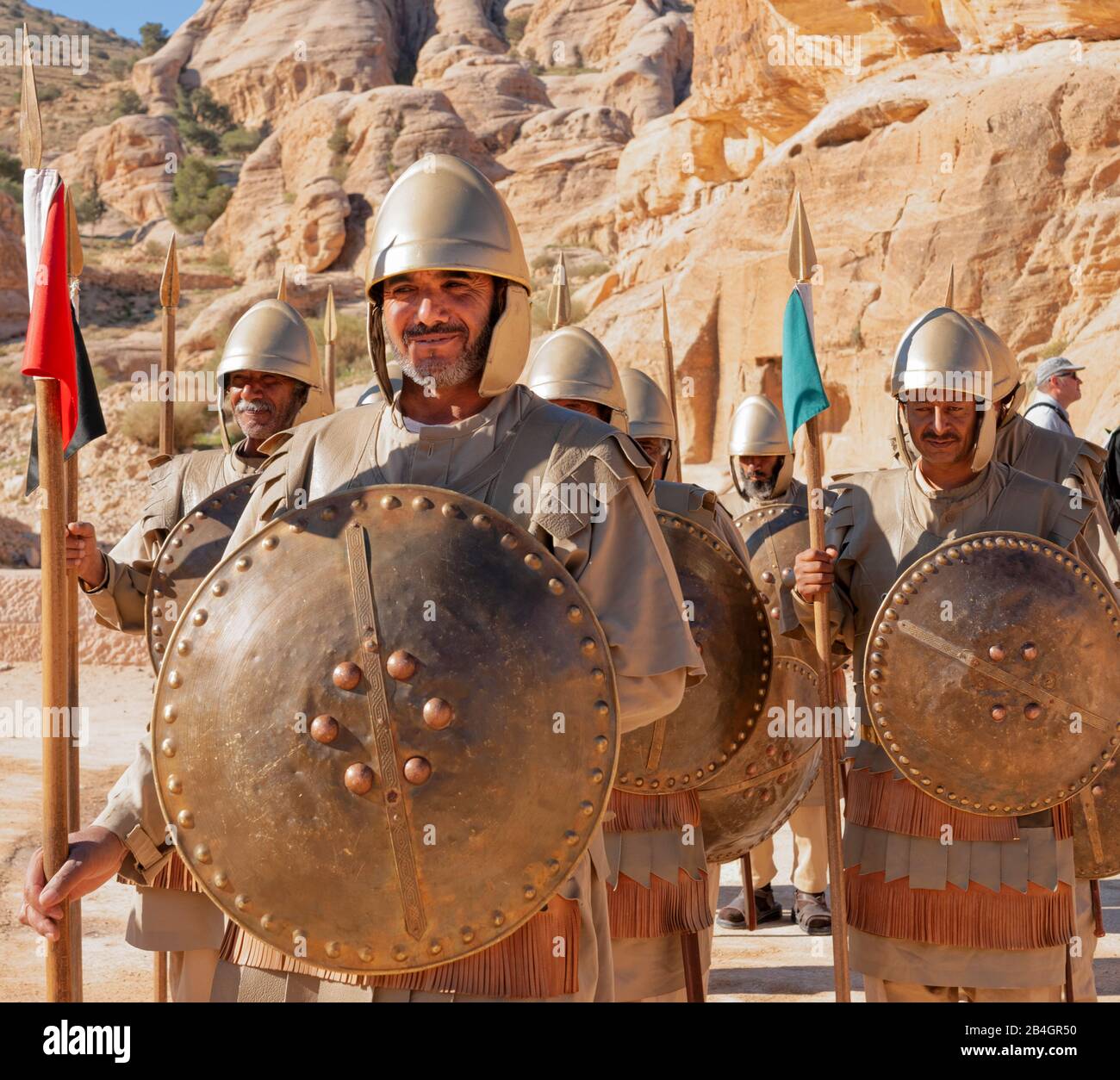 Jordan, attractions in the rock city of Petra, Roman soldiers Stock Photo