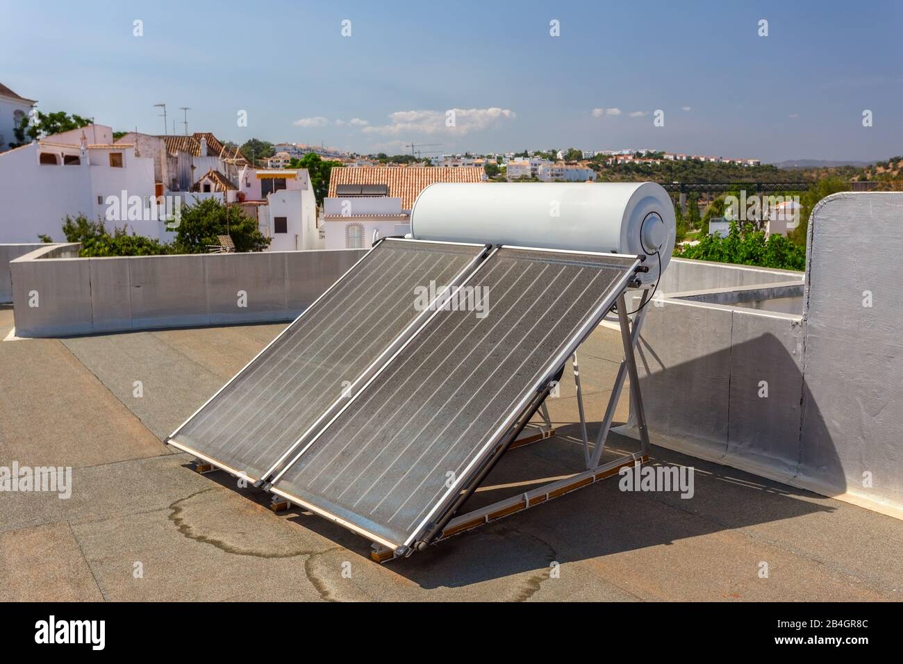 Solar panels on the roof of the house, for heating water Stock Photo ...