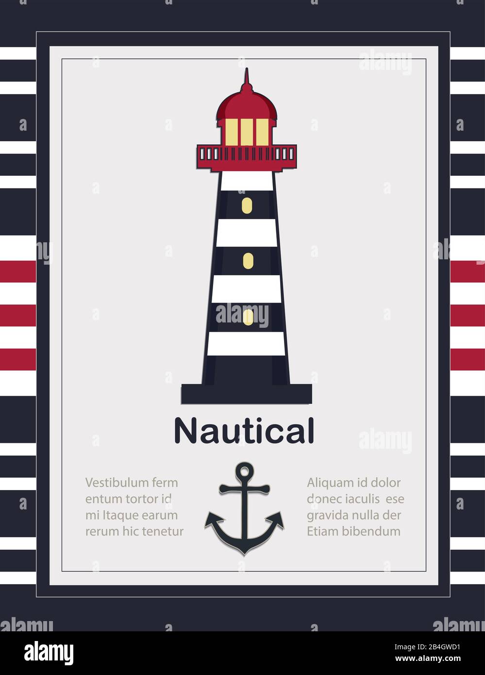 Nautical card template with Lighthouse vector Stock Vector