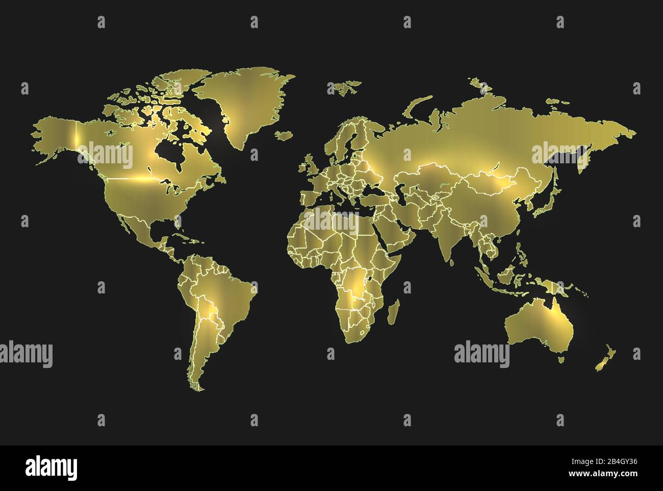 World Map Gold Separate States Realistic Light And Background