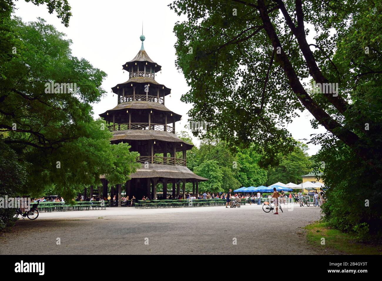 Europe, Germany, Bavaria, Munich, English Garden, city park between Lehel and Schwabing, view to the Chinese Tower, Stock Photo