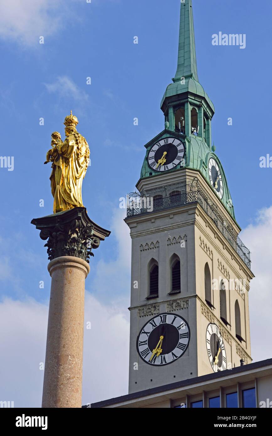 Europe, Germany, Bavaria, City of Munich, Marienplatz, Statue of Mary