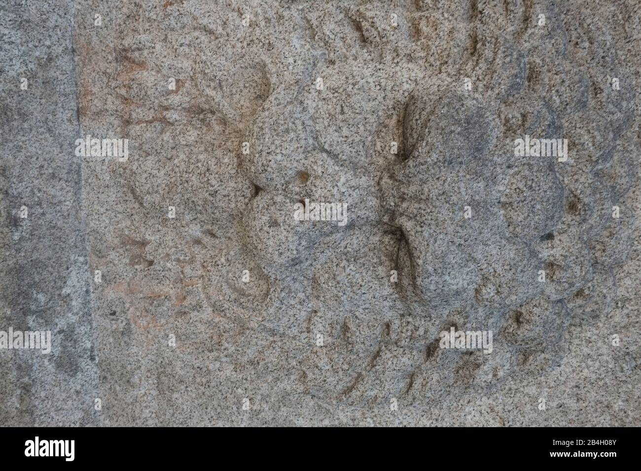 Lion's head carved into granite slab. Jindrichuv Hradec. Czech Republic Stock Photo