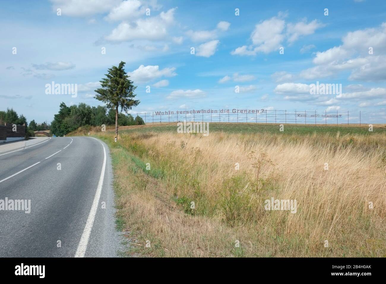 Large sign in German is placed on near the border of Czech Republic and Austria Stock Photo