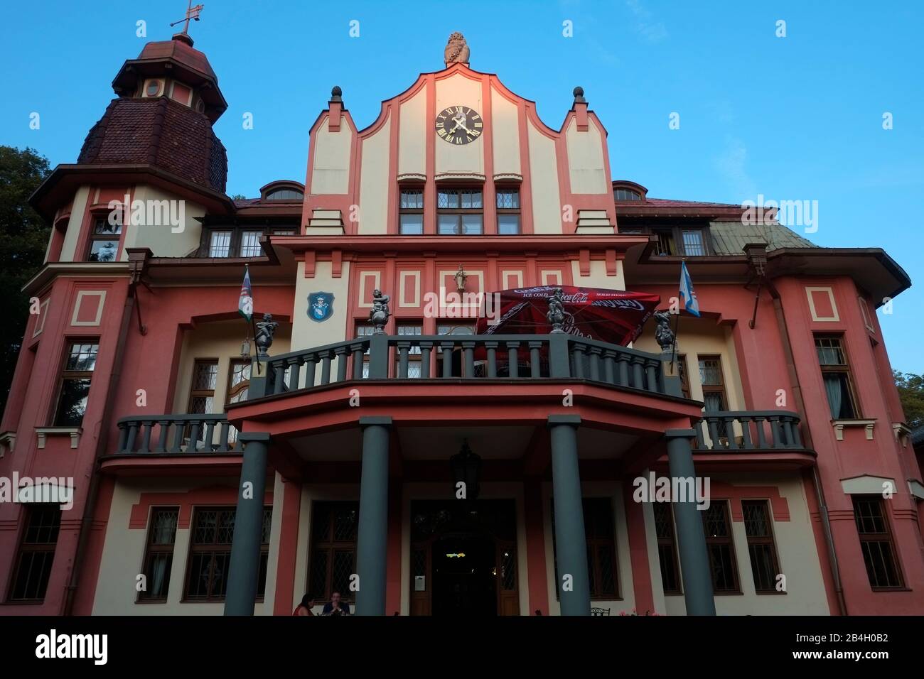 Hotel Svaty Vojtech near Pocatky, Czech Republic. This structure was build in Art Nouveay style before WWII Stock Photo